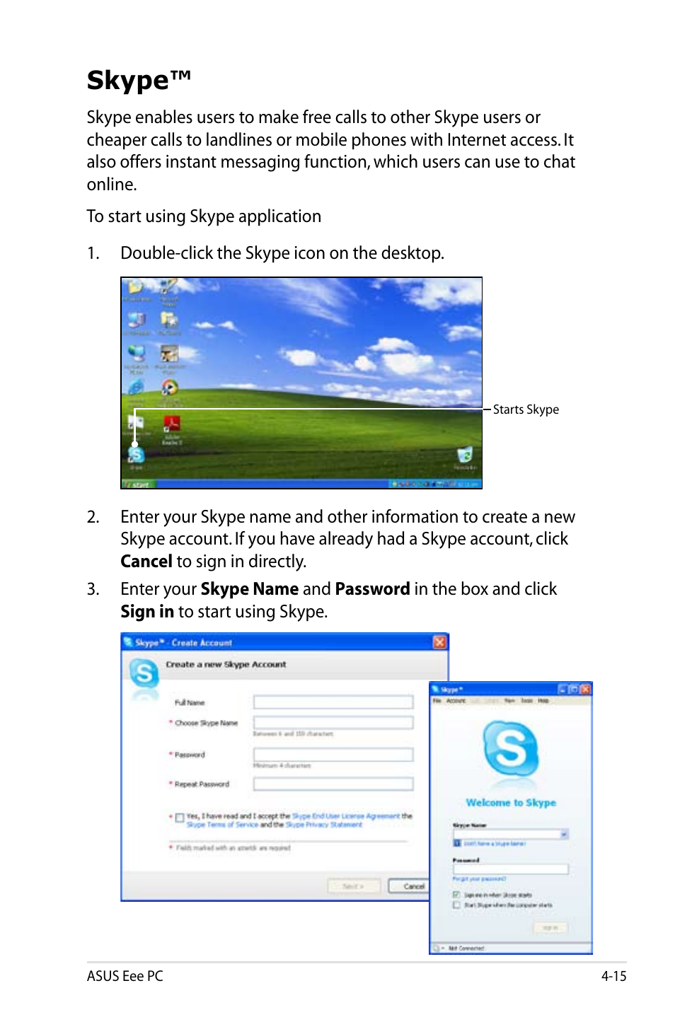 Skype | Asus Eee PC 900/XP User Manual | Page 53 / 92