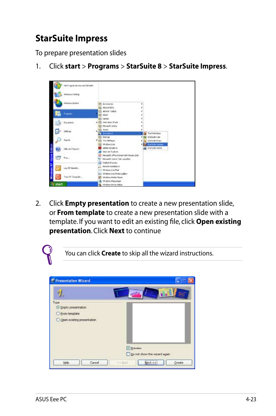 Starsuite impress | Asus Eee PC 900/XP User Manual | Page 61 / 92