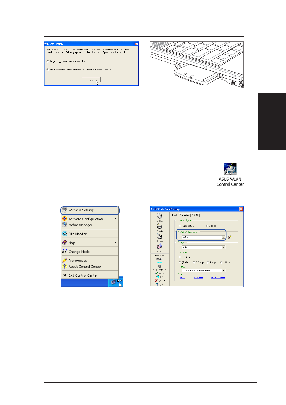 Configuring the asus wlan utility, Chapter 2 - installation | Asus WL-107 User Manual | Page 13 / 72