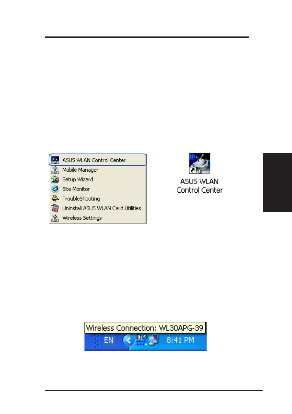 Asus wlan control center | Asus WL-107 User Manual | Page 19 / 72