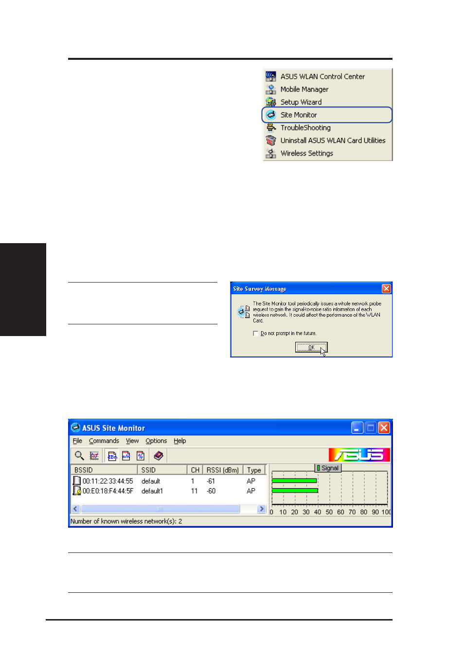 Site monitor, Chapter 3 - reference, Starting site monitor | Main screen | Asus WL-107 User Manual | Page 22 / 72