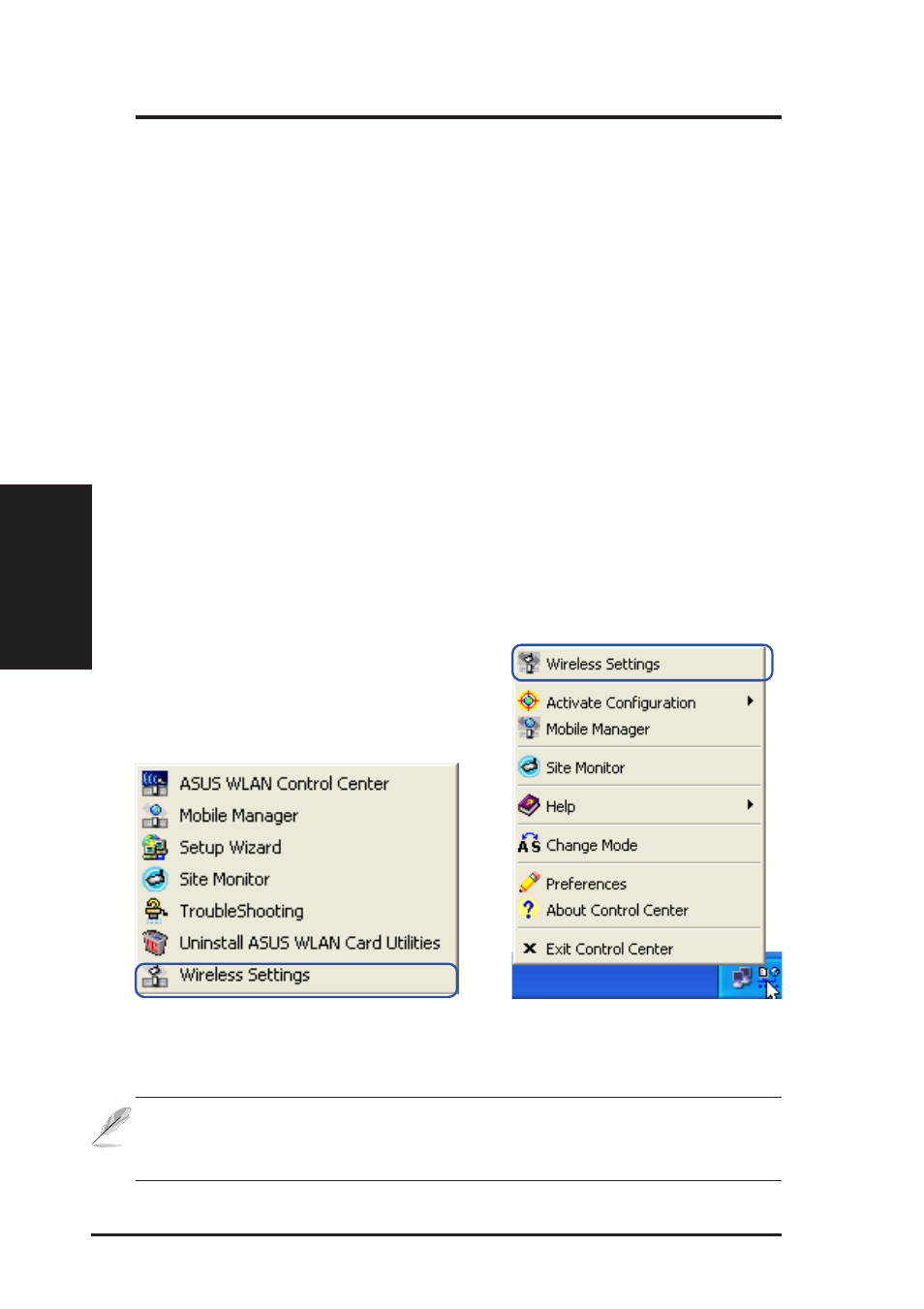 Wireless settings utility, Chapter 3 - reference, Starting wireless settings | Asus WL-107 User Manual | Page 24 / 72