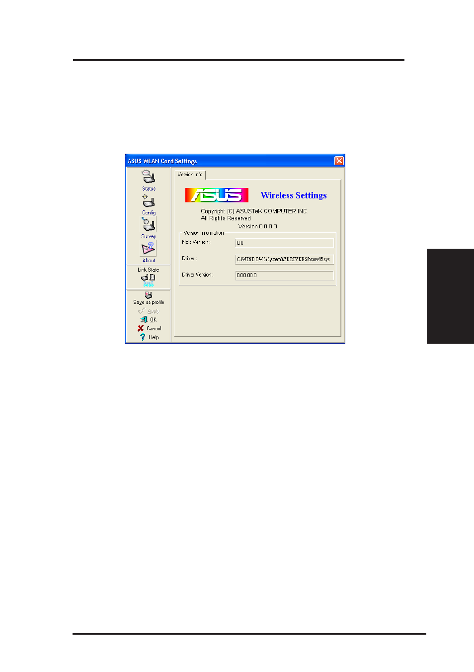 About - version info tab, Chapter 3 - reference | Asus WL-107 User Manual | Page 37 / 72