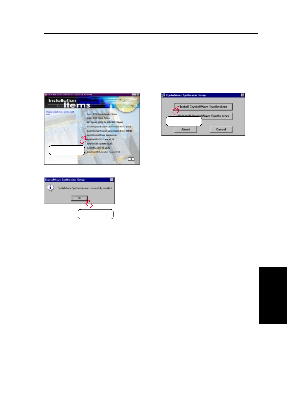 Software setup, 8 install crystalwave synthesizer | Asus P3C-D User Manual | Page 91 / 104