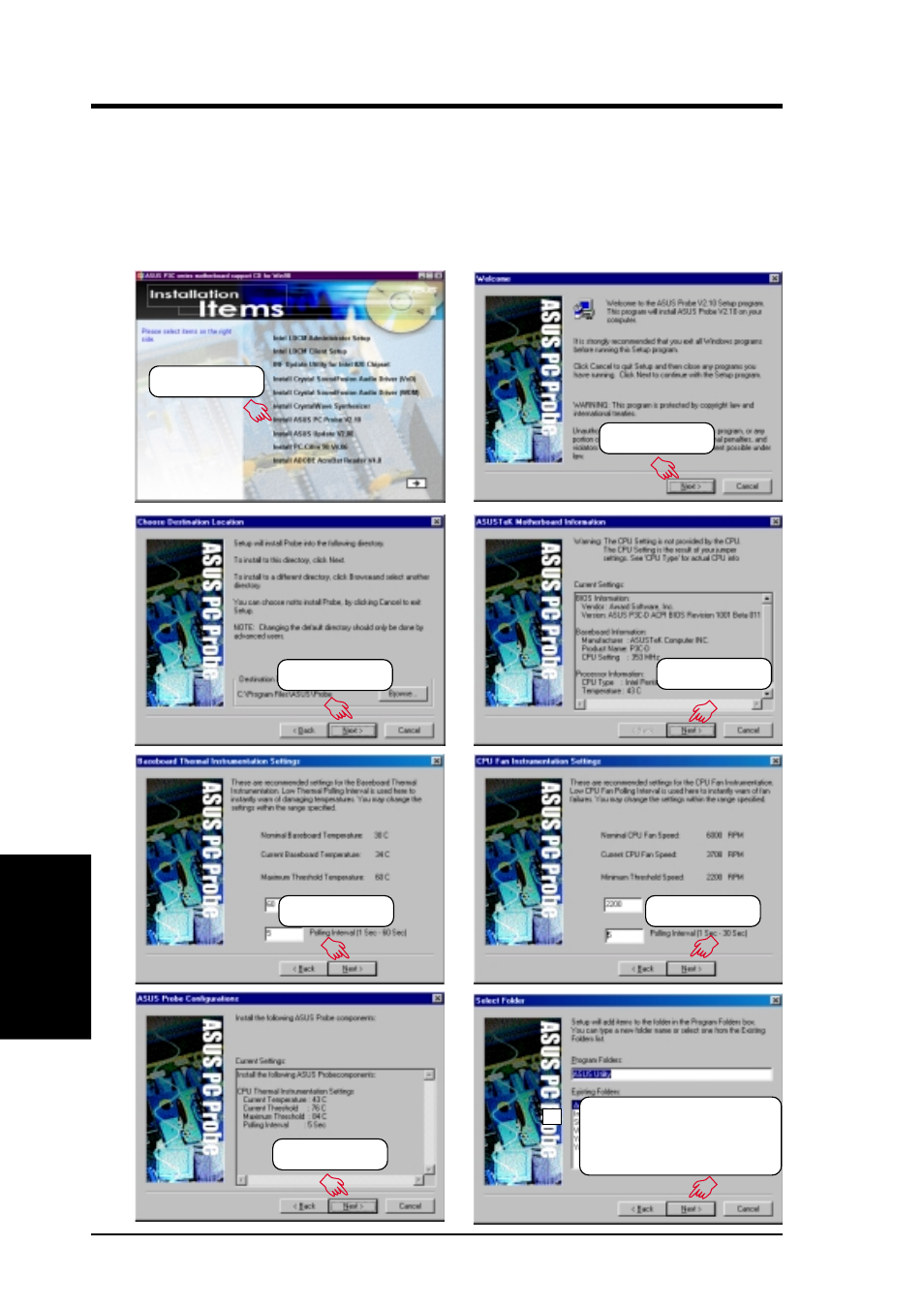 Software setup, 9 install asus pc probe vx.xx | Asus P3C-D User Manual | Page 92 / 104