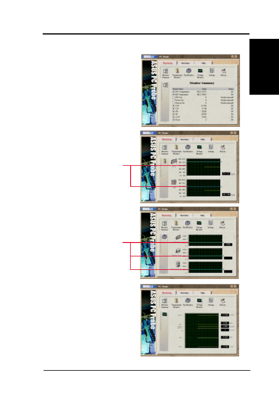 Software reference, 2 using asus pc probe, Monitoring | Asus P3C-D User Manual | Page 99 / 104