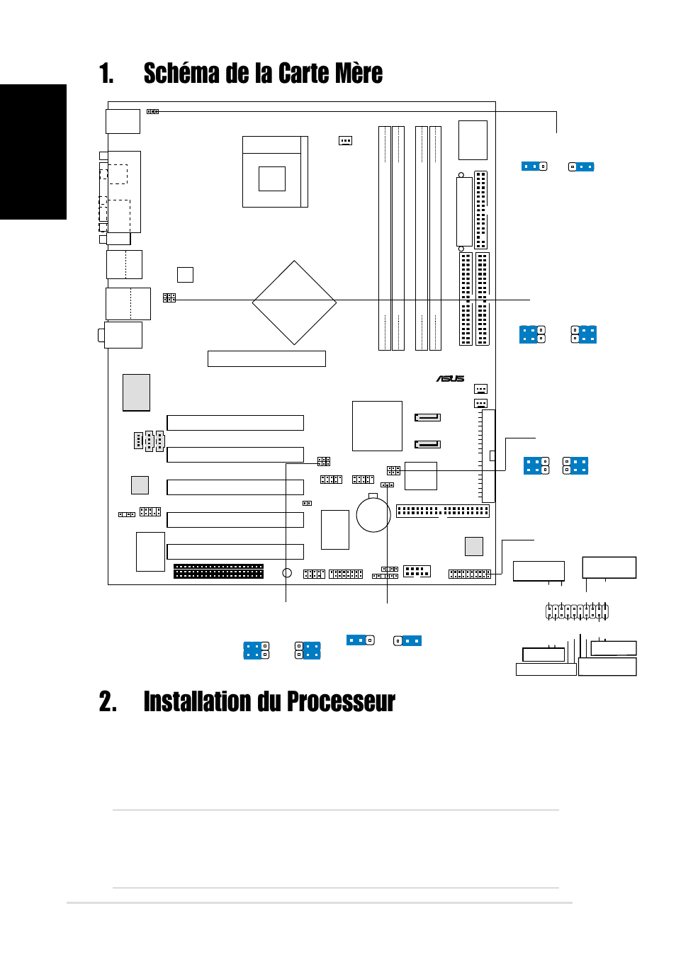 Installation du processeur, Schéma de la carte mère, Français | Carte mère asus p4p800 deluxe, Intel ich5r, Pci1, Pci2 pci3 pci4 pci5, Panel1 | Asus P4P800 Deluxe User Manual | Page 2 / 16