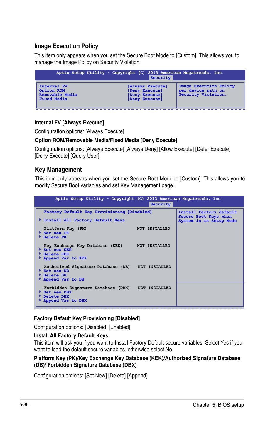 Key management, Image execution policy | Asus TS300-E8-RS4-C User Manual | Page 118 / 170