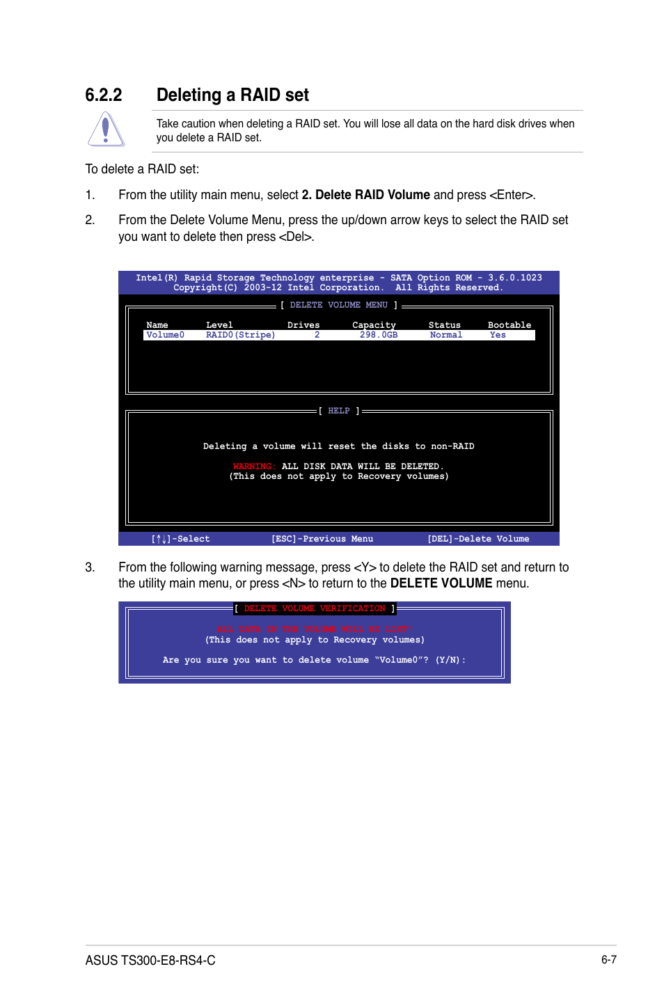 2 deleting a raid set, Deleting a raid set -7 | Asus TS300-E8-RS4-C User Manual | Page 127 / 170
