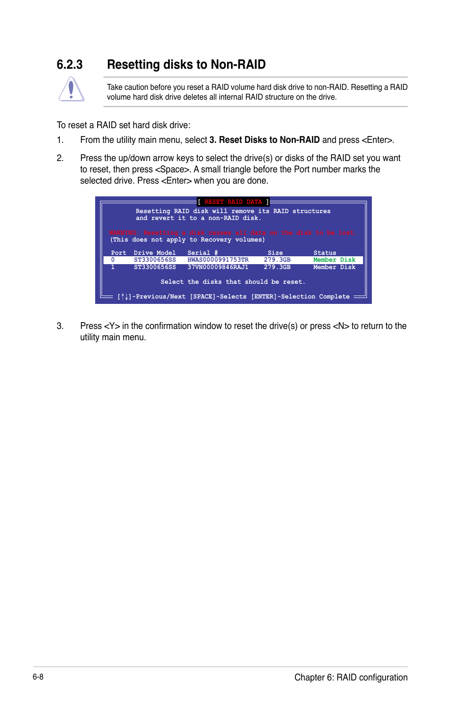3 resetting disks to non-raid, Resetting disks to non-raid -8 | Asus TS300-E8-RS4-C User Manual | Page 128 / 170