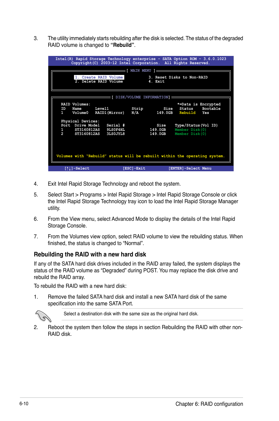Rebuilding the raid with a new hard disk | Asus TS300-E8-RS4-C User Manual | Page 130 / 170