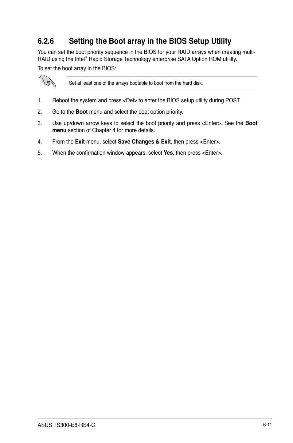 6 setting the boot array in the bios setup utility | Asus TS300-E8-RS4-C User Manual | Page 131 / 170