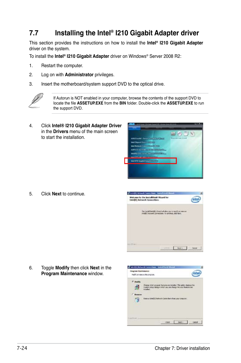 Installing the intel, I210 gigabit adapter driver -24, 7 installing the intel | I210 gigabit adapter driver | Asus TS300-E8-RS4-C User Manual | Page 162 / 170