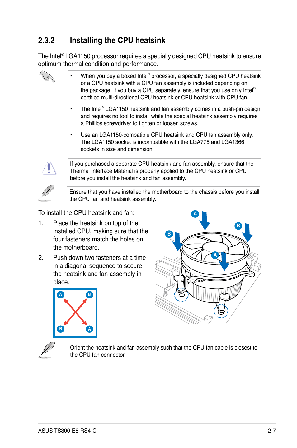2 installing the cpu heatsink, Installing the cpu heatsink -7 | Asus TS300-E8-RS4-C User Manual | Page 29 / 170