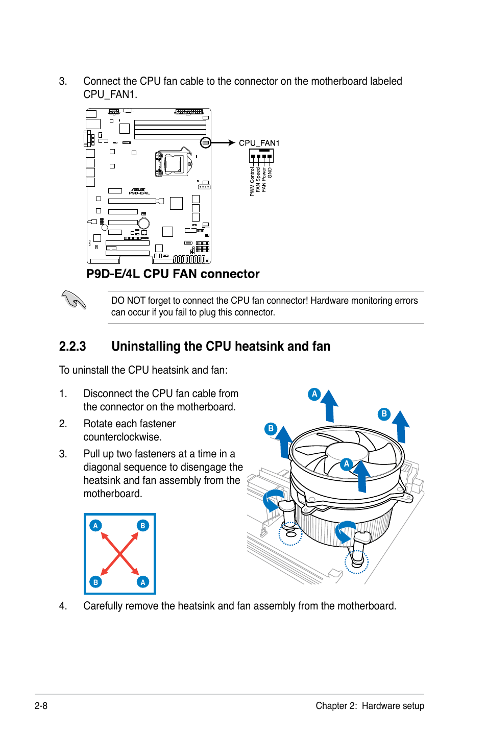 3 uninstalling the cpu heatsink and fan, Uninstalling the cpu heatsink and fan -8 | Asus TS300-E8-RS4-C User Manual | Page 30 / 170