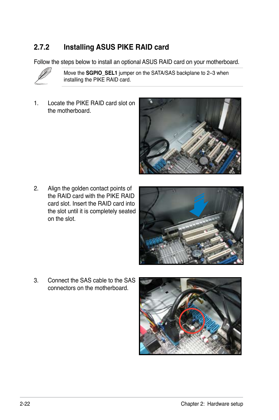 2 installing asus pike raid card, Installing asus pike raid card -22 | Asus TS300-E8-RS4-C User Manual | Page 44 / 170