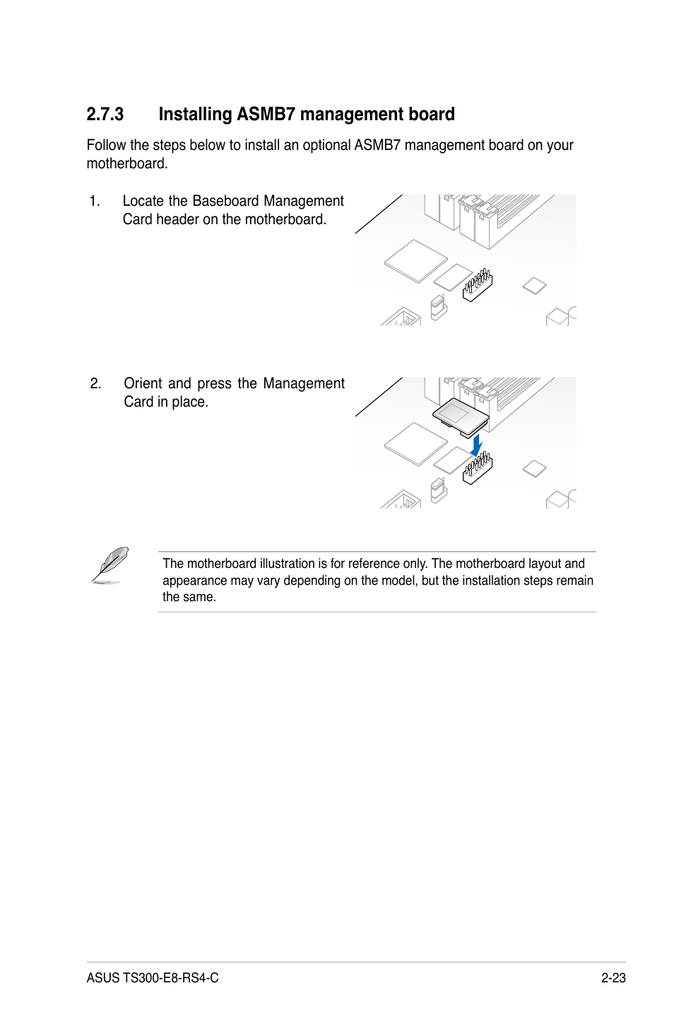 3 installing asmb7 management board, Installing asmb7 management board -23 | Asus TS300-E8-RS4-C User Manual | Page 45 / 170