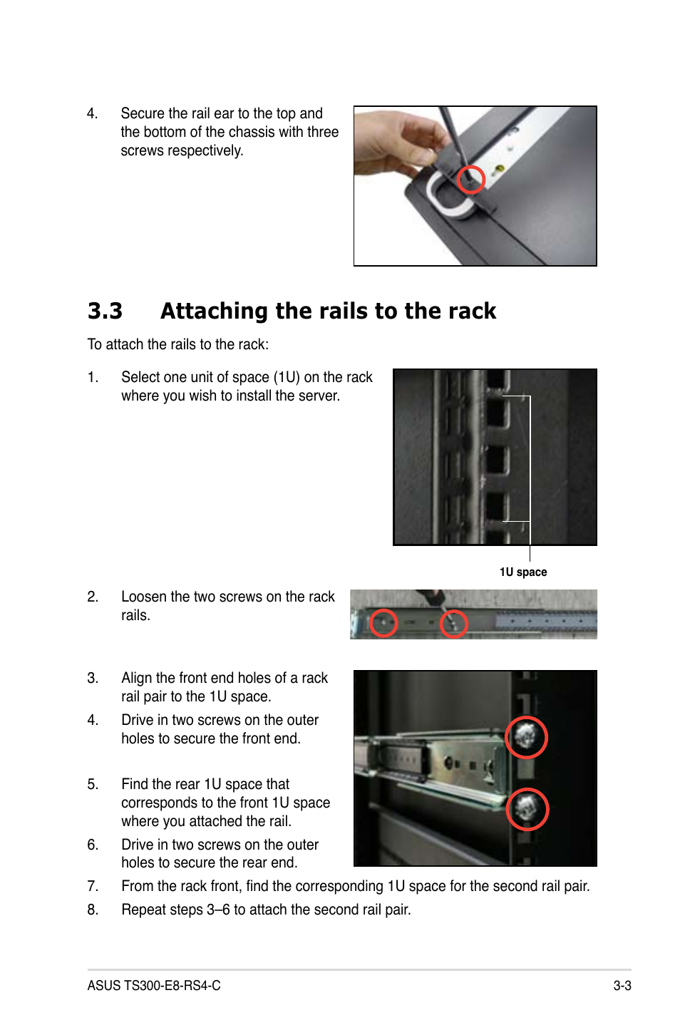 3 attaching the rails to the rack, Attaching the rails to the rack -3 | Asus TS300-E8-RS4-C User Manual | Page 55 / 170
