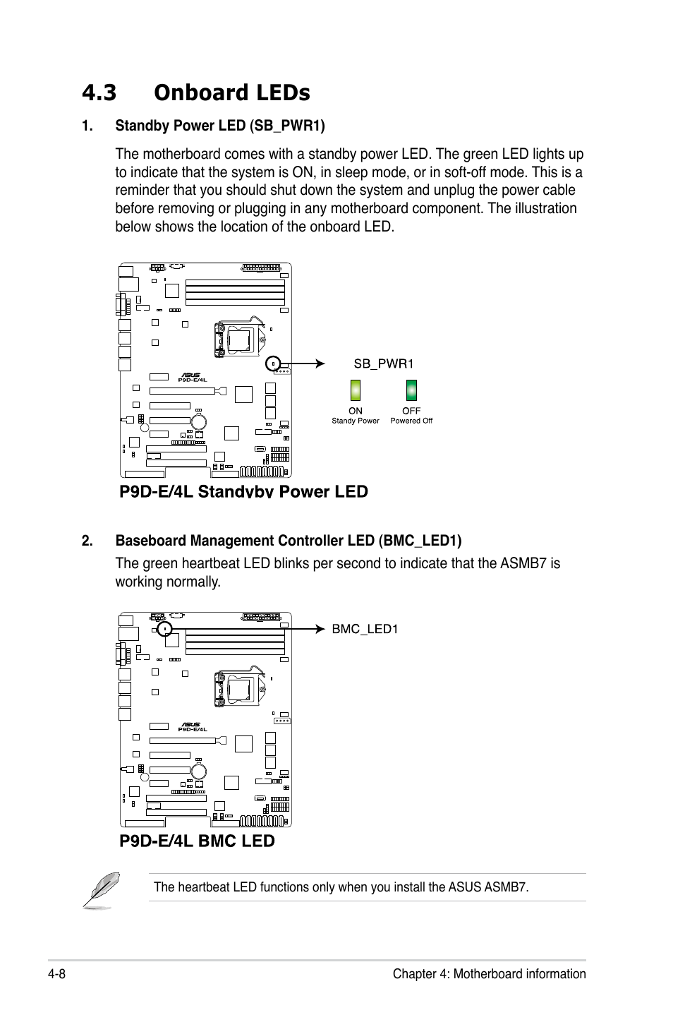 3 onboard leds, 3 onboard leds -8 | Asus TS300-E8-RS4-C User Manual | Page 64 / 170