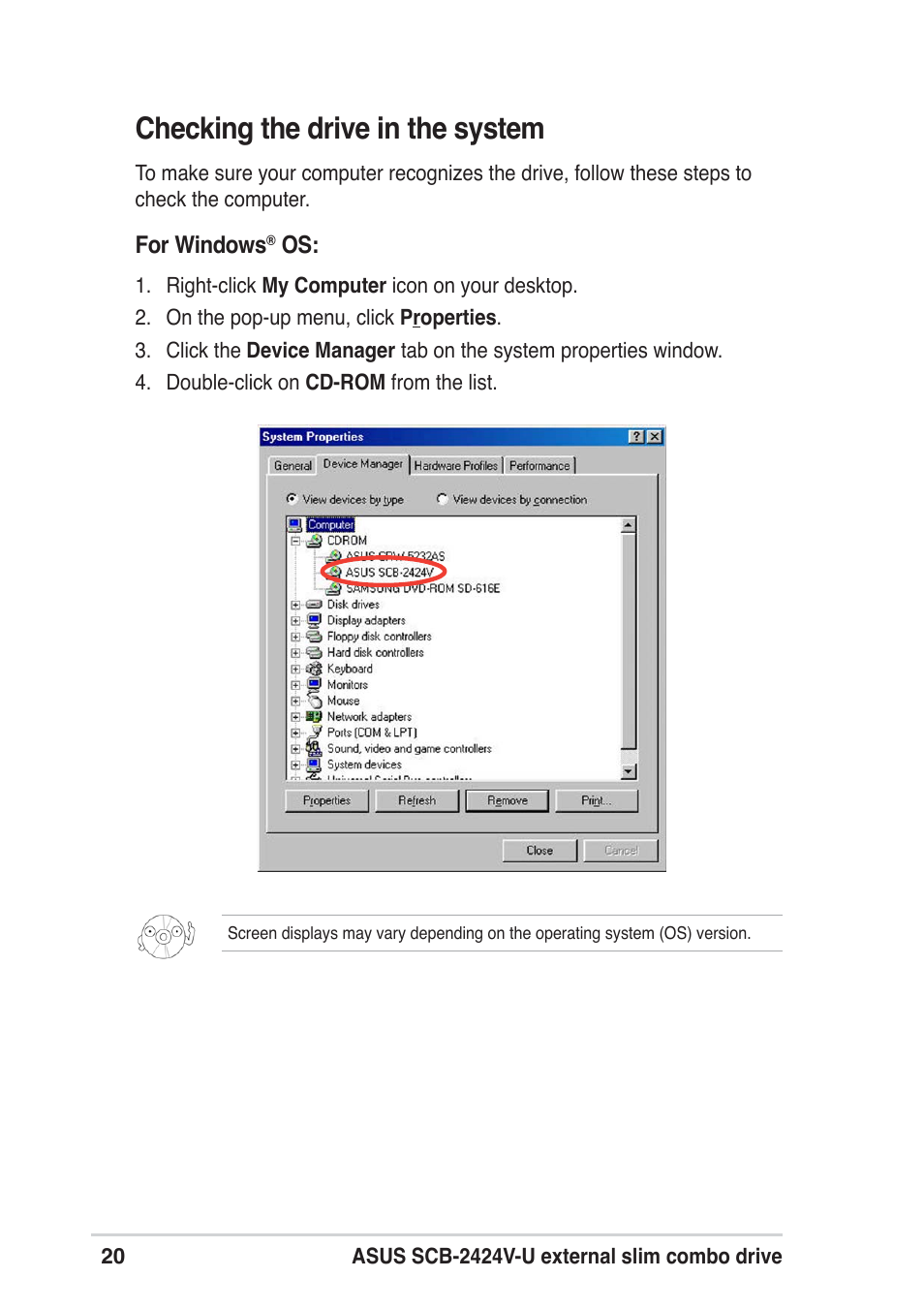 Checking the drive in the system | Asus SCB-2424V-U User Manual | Page 20 / 28