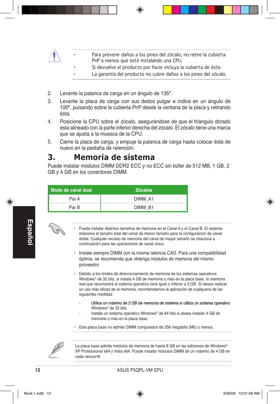 Español | Asus P5QPL-VM EPU User Manual | Page 12 / 38