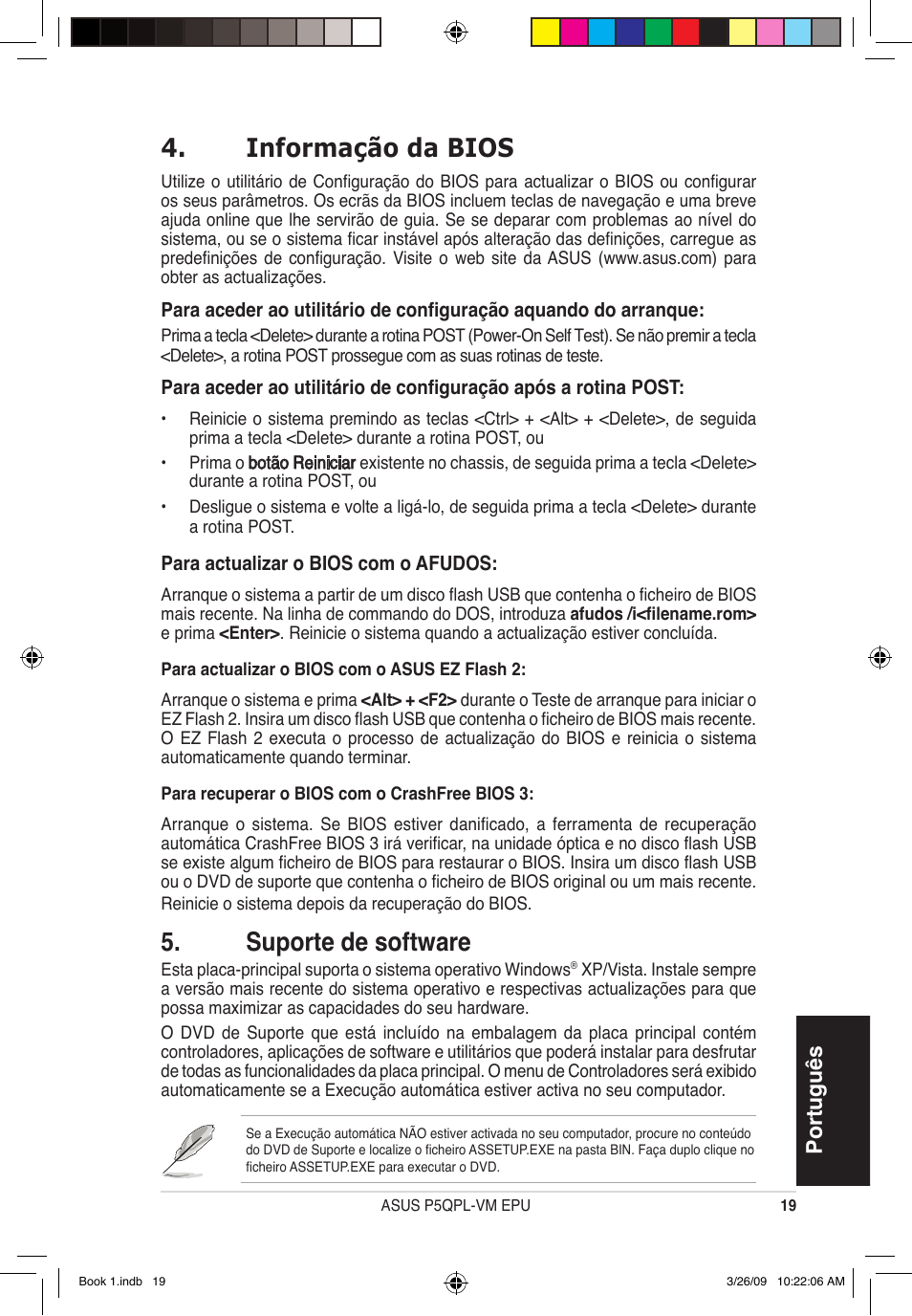 Informação da bios, Suporte de software, Português | Asus P5QPL-VM EPU User Manual | Page 19 / 38