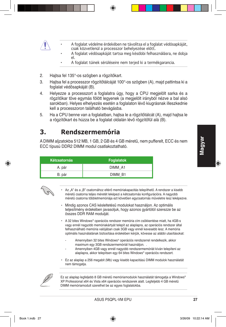 Rendszermemória, Magyar | Asus P5QPL-VM EPU User Manual | Page 27 / 38