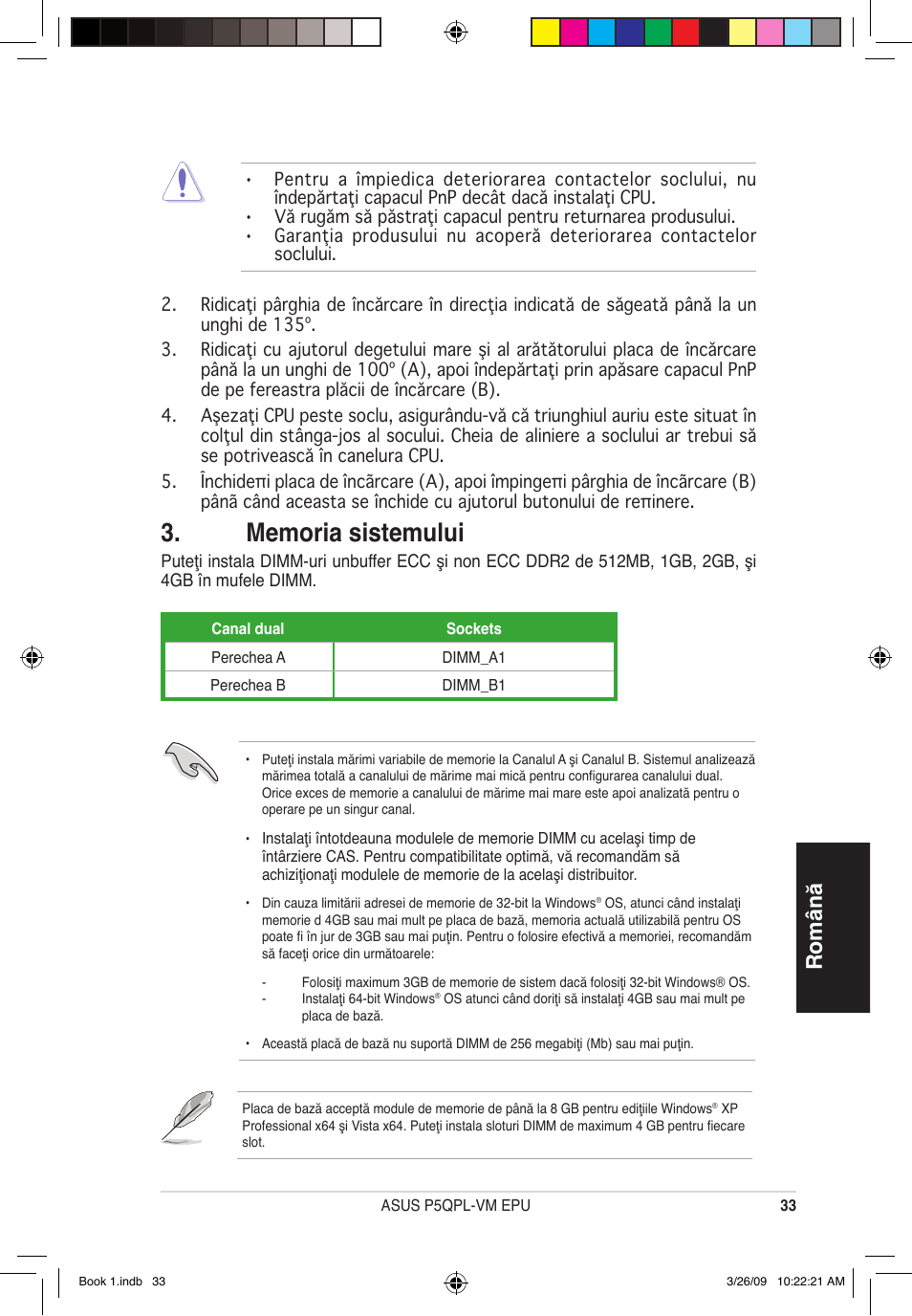 Română | Asus P5QPL-VM EPU User Manual | Page 33 / 38