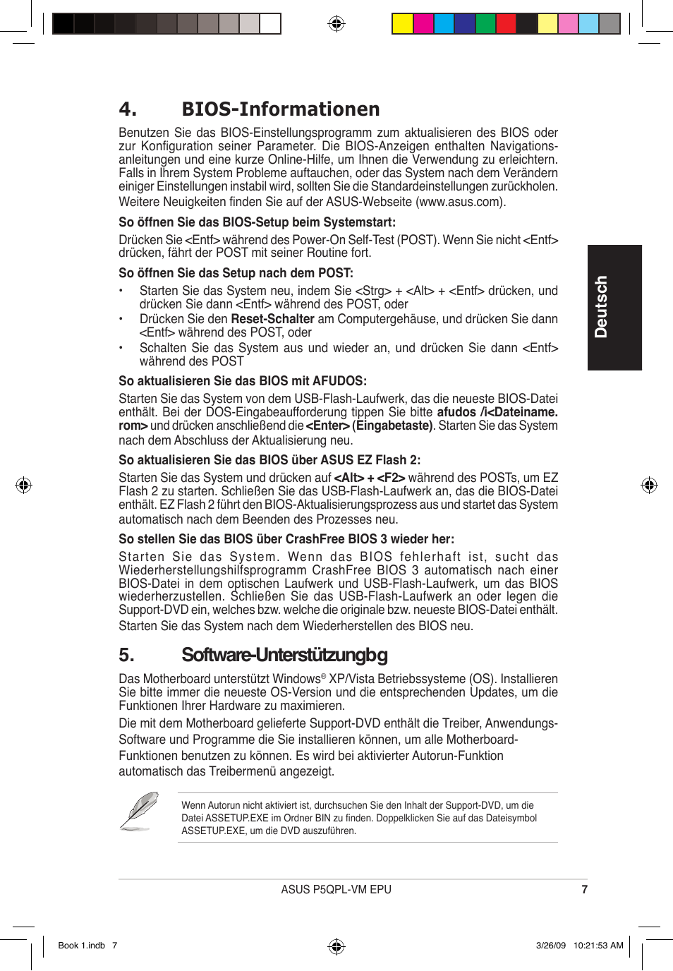 Bios-informationen, Software-unterstützungbg, Deutsch | Asus P5QPL-VM EPU User Manual | Page 7 / 38