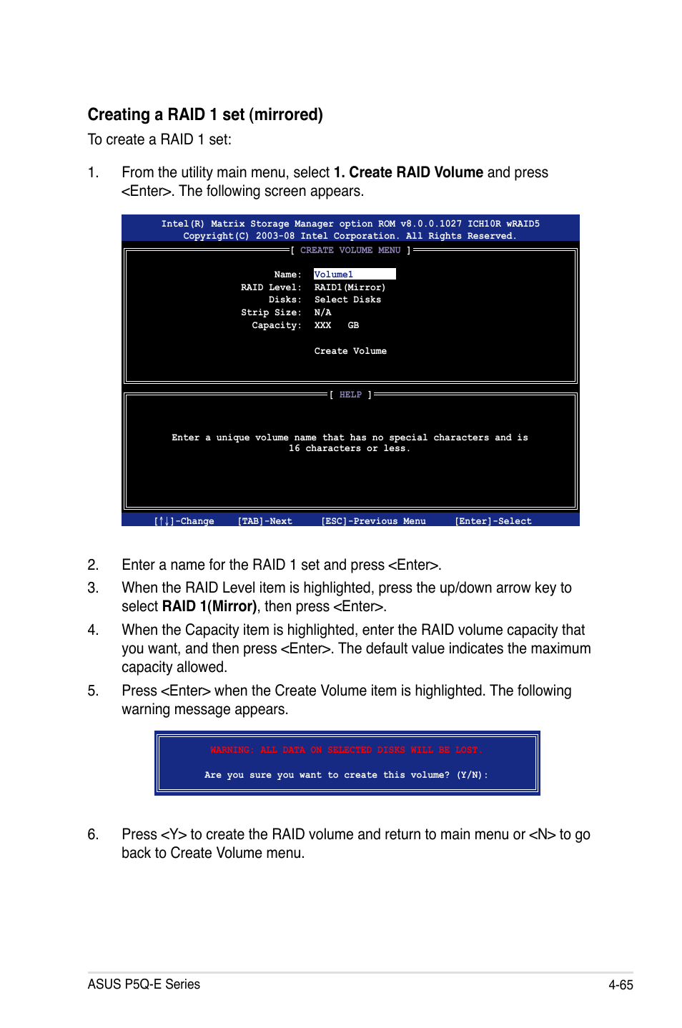 Creating a raid 1 set (mirrored) | Asus P5Q-E/WiFi-AP User Manual | Page 181 / 192