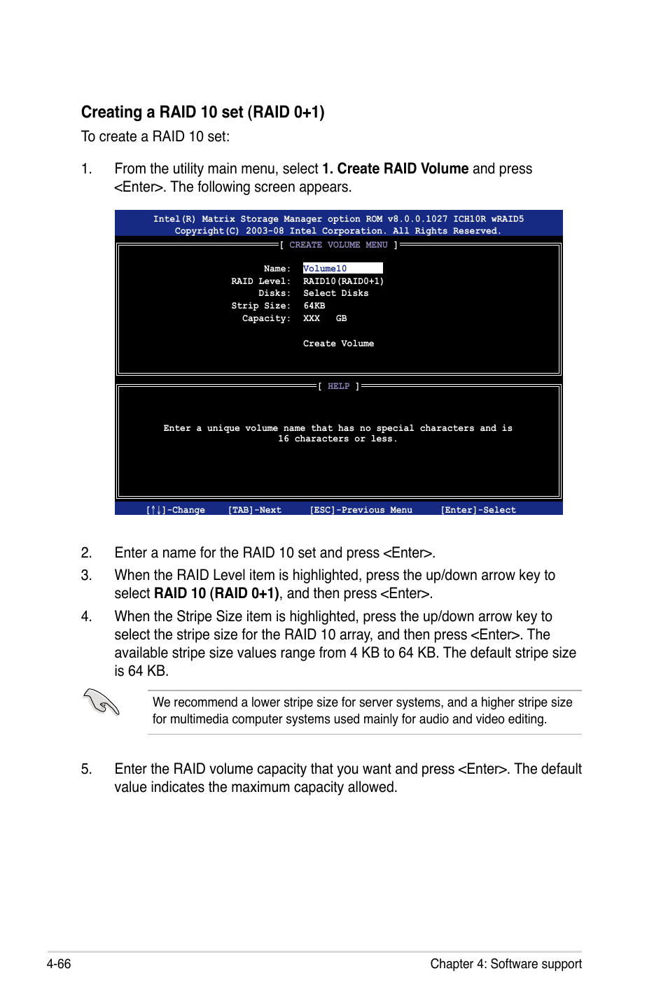 Creating a raid 10 set (raid 0+1) | Asus P5Q-E/WiFi-AP User Manual | Page 182 / 192