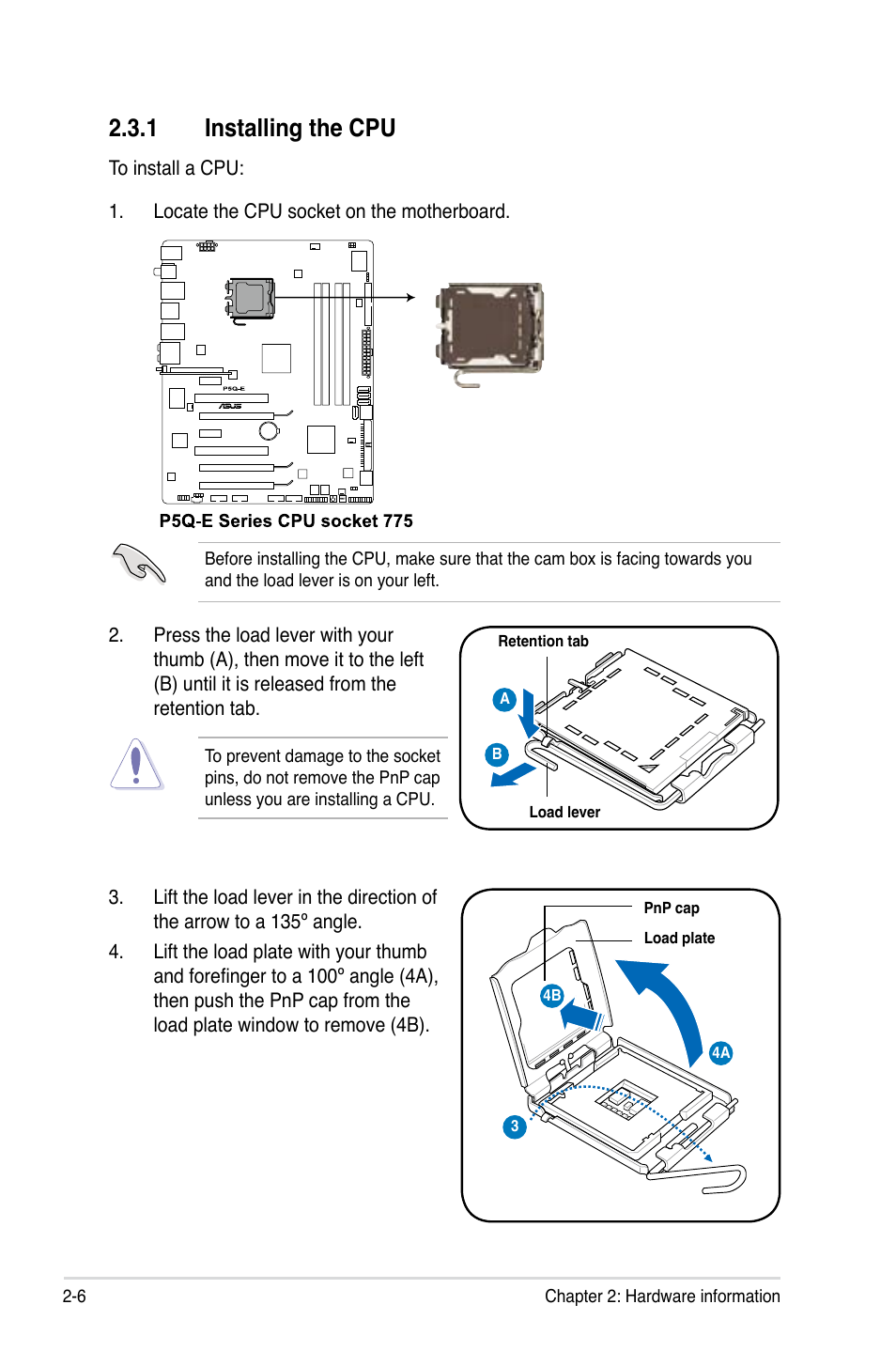 1 installing the cpu, Installing the cpu -6 | Asus P5Q-E/WiFi-AP User Manual | Page 32 / 192