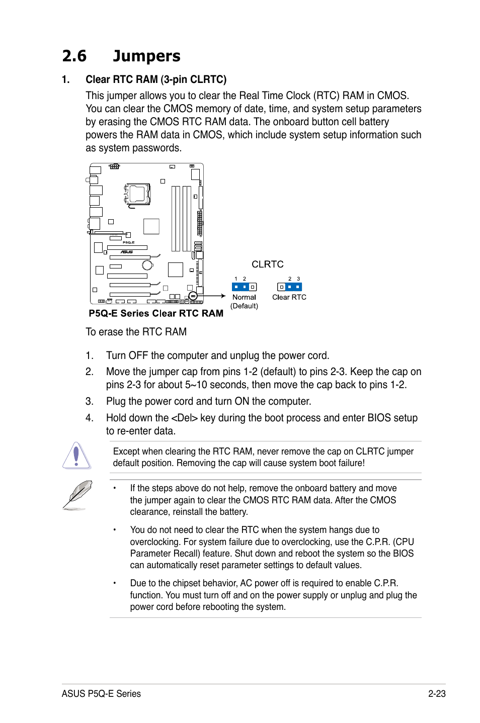 6 jumpers, Jumpers -23 | Asus P5Q-E/WiFi-AP User Manual | Page 49 / 192