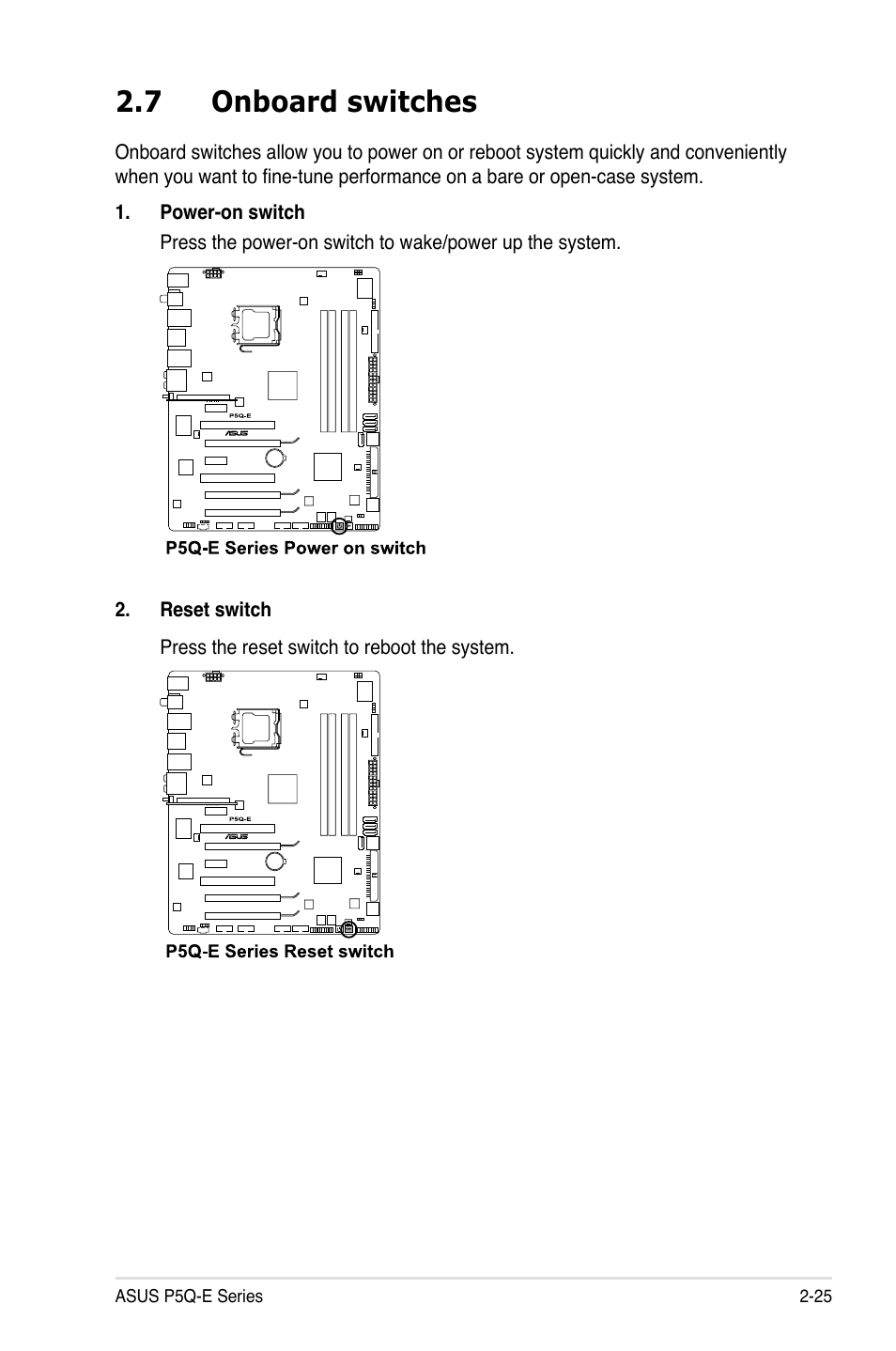 7 onboard switches, Onboard switches -25 | Asus P5Q-E/WiFi-AP User Manual | Page 51 / 192