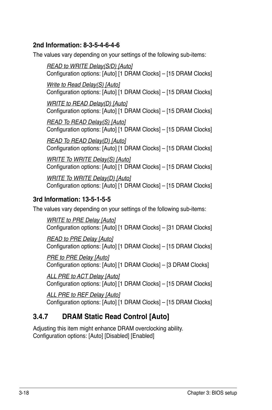 7 dram static read control [auto, Dram static read control [auto] -18 | Asus P5Q-E/WiFi-AP User Manual | Page 88 / 192