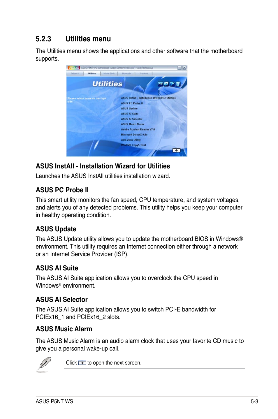 3 utilities menu | Asus P5NT WS User Manual | Page 115 / 160