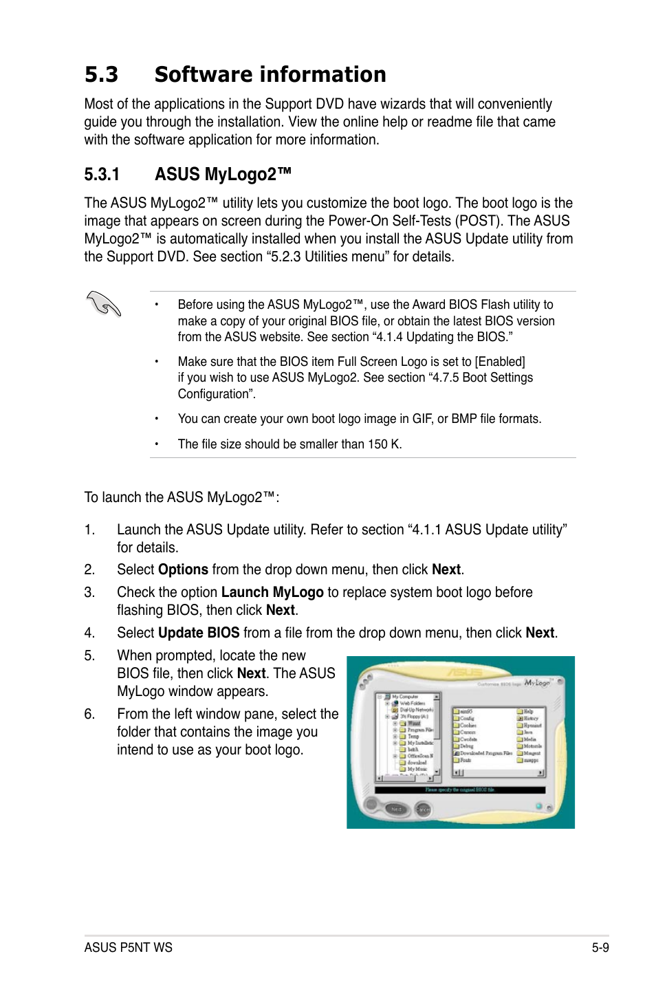 3 software information, 1 asus mylogo2 | Asus P5NT WS User Manual | Page 121 / 160