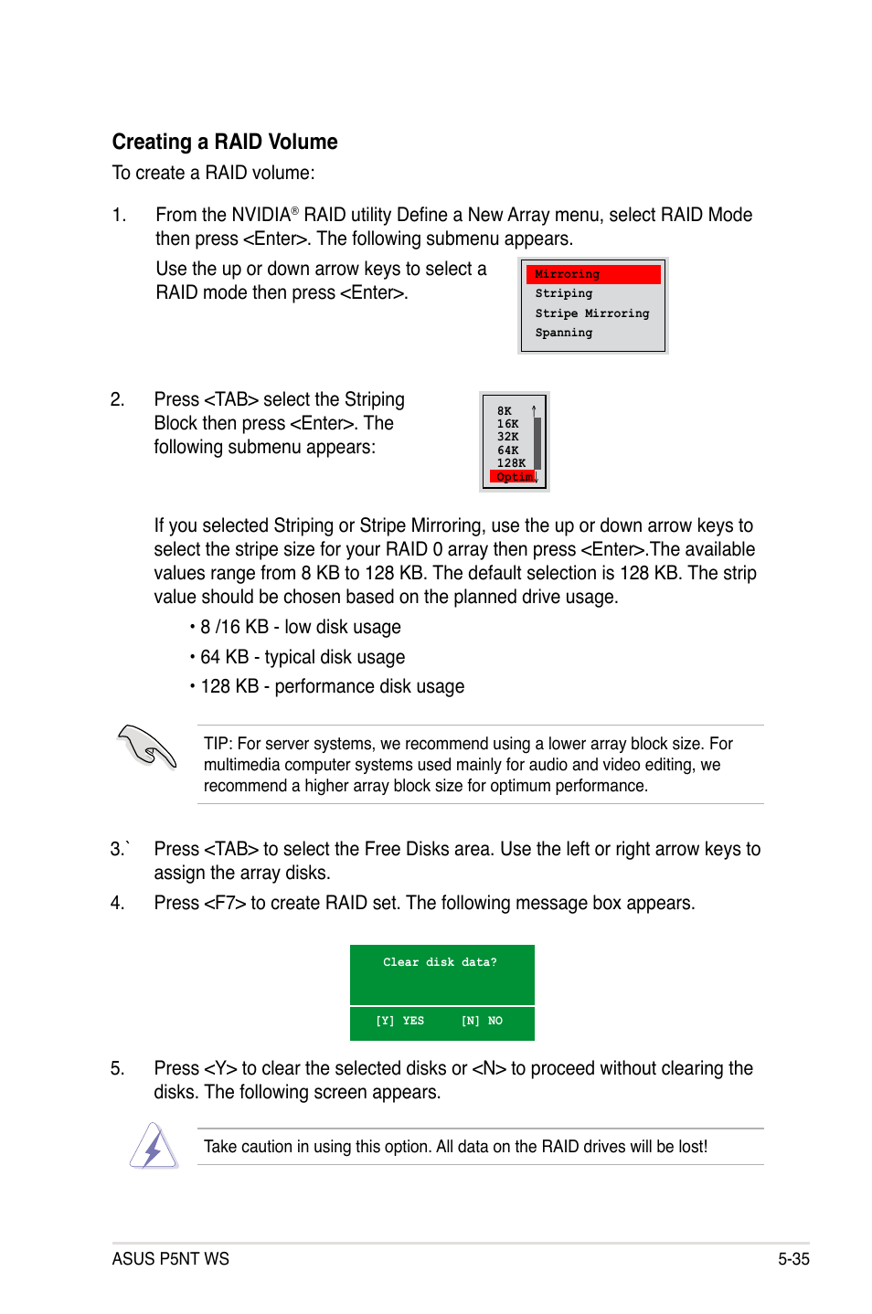 Creating a raid volume | Asus P5NT WS User Manual | Page 147 / 160