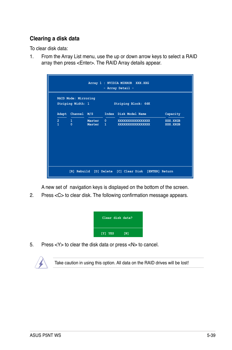 Clearing a disk data | Asus P5NT WS User Manual | Page 151 / 160