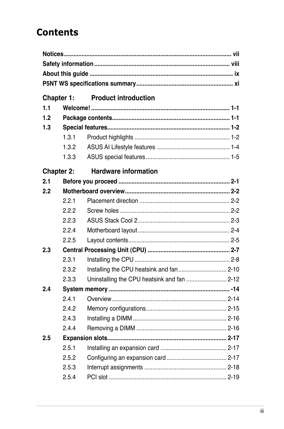 Asus P5NT WS User Manual | Page 3 / 160