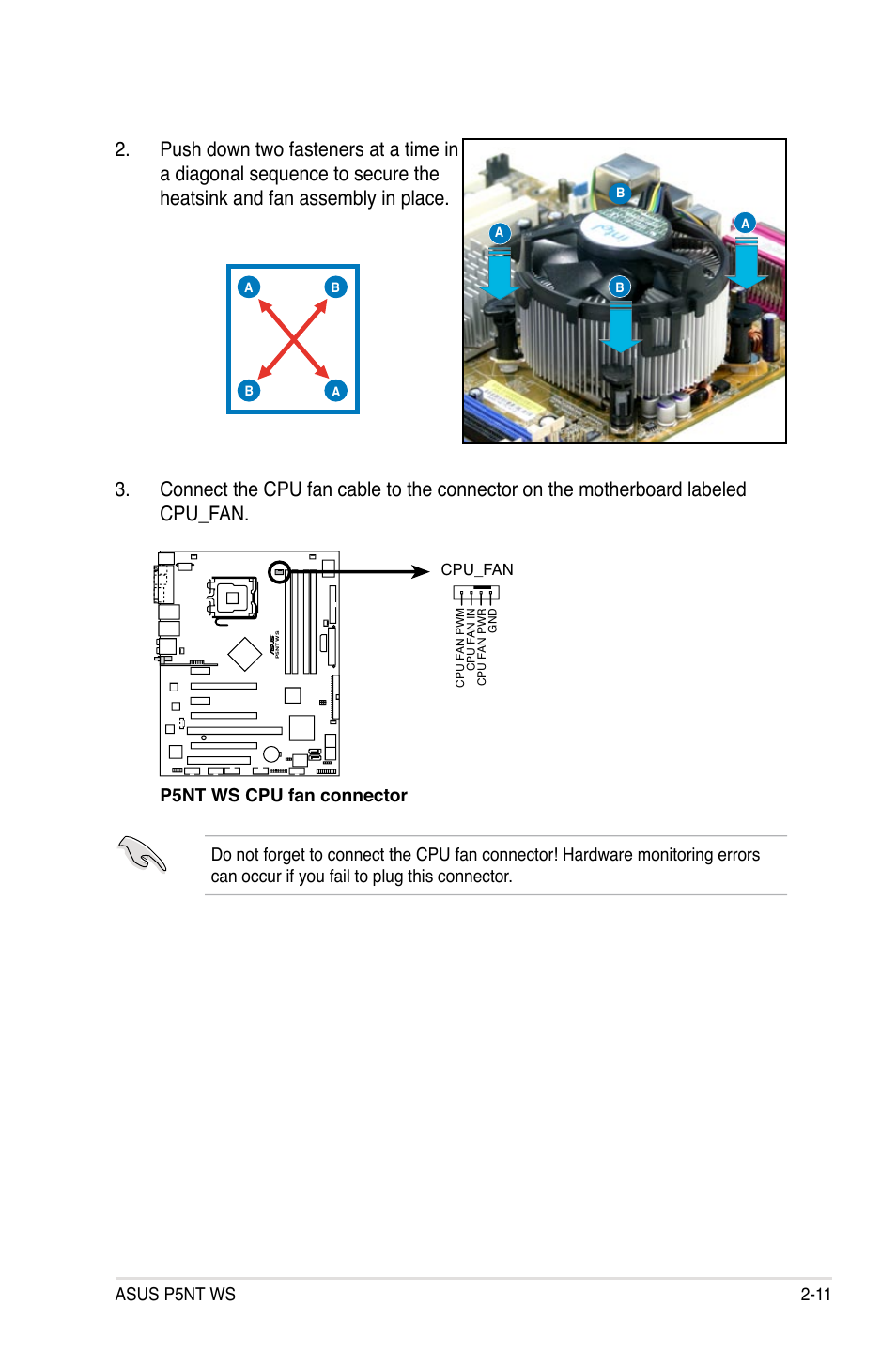 Asus p5nt ws 2-11, P5nt ws cpu fan connector | Asus P5NT WS User Manual | Page 35 / 160