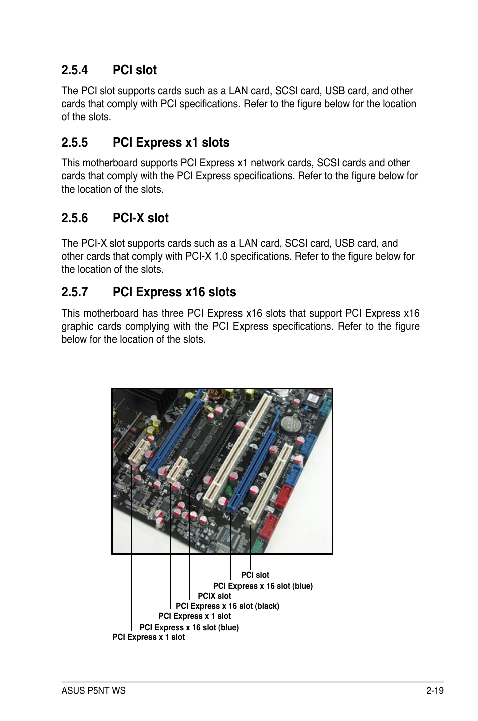 4 pci slot, 5 pci express x1 slots, 6 pci-x slot | 7 pci express x16 slots | Asus P5NT WS User Manual | Page 43 / 160