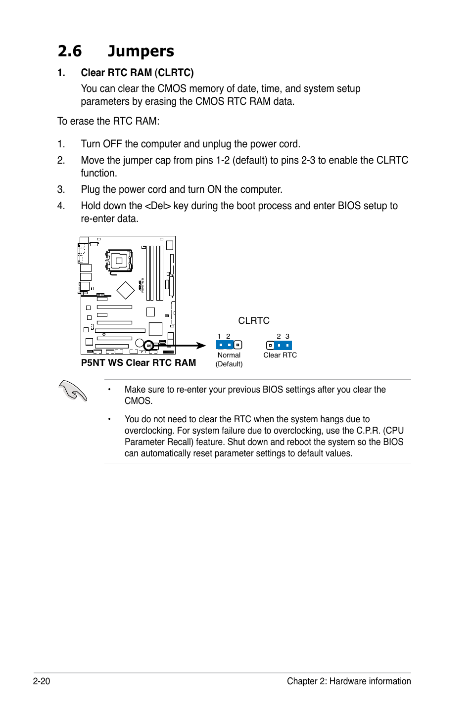 6 jumpers | Asus P5NT WS User Manual | Page 44 / 160