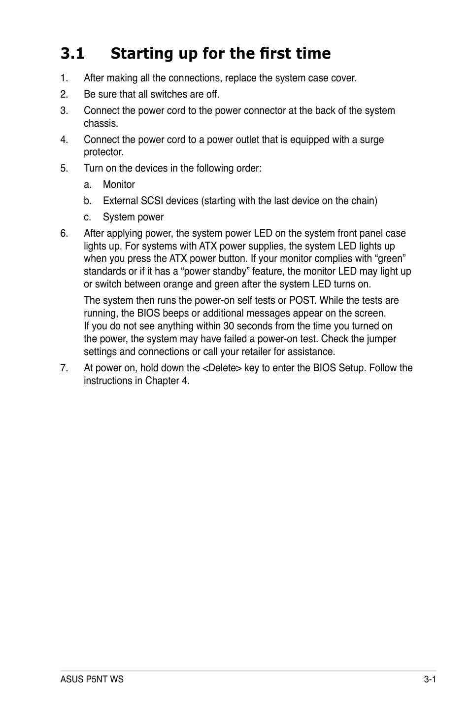 1 starting up for the first time | Asus P5NT WS User Manual | Page 61 / 160