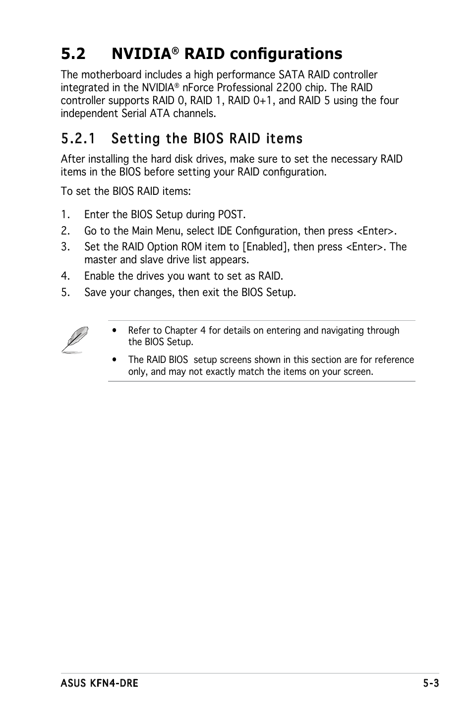 2 nvidia, Raid configurations, 1 setting the bios raid items | Asus KFN4-DRE User Manual | Page 103 / 122