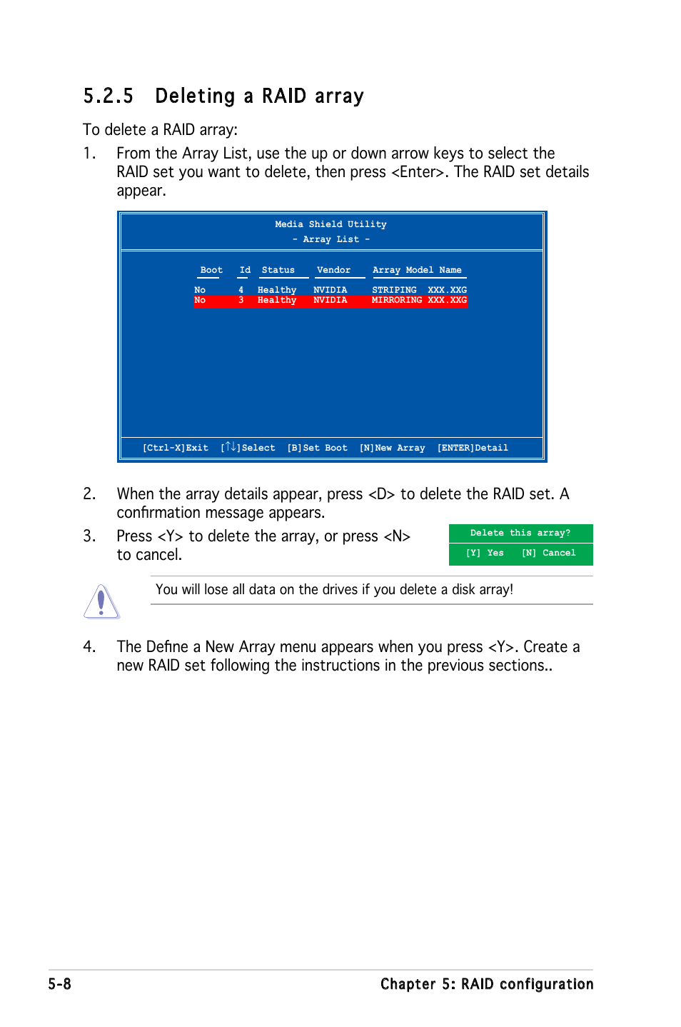 5 deleting a raid array | Asus KFN4-DRE User Manual | Page 108 / 122