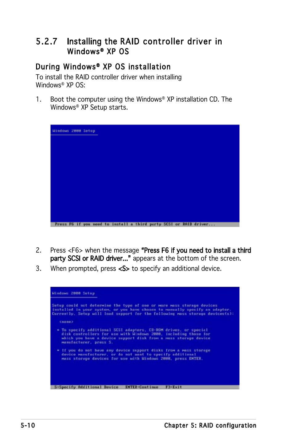 7 installing the raid controller driver in, Windows, Xp os during windows | Xp os installation | Asus KFN4-DRE User Manual | Page 110 / 122