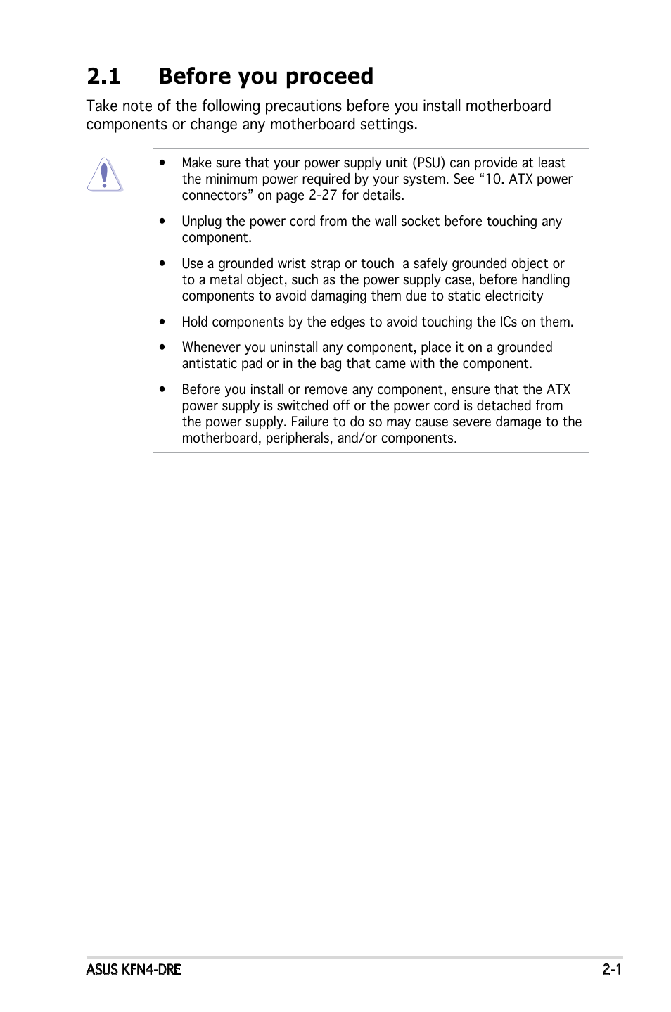 1 before you proceed | Asus KFN4-DRE User Manual | Page 21 / 122