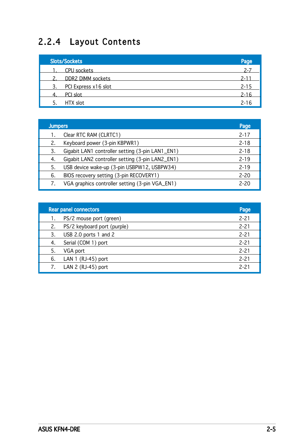 4 layout contents | Asus KFN4-DRE User Manual | Page 25 / 122