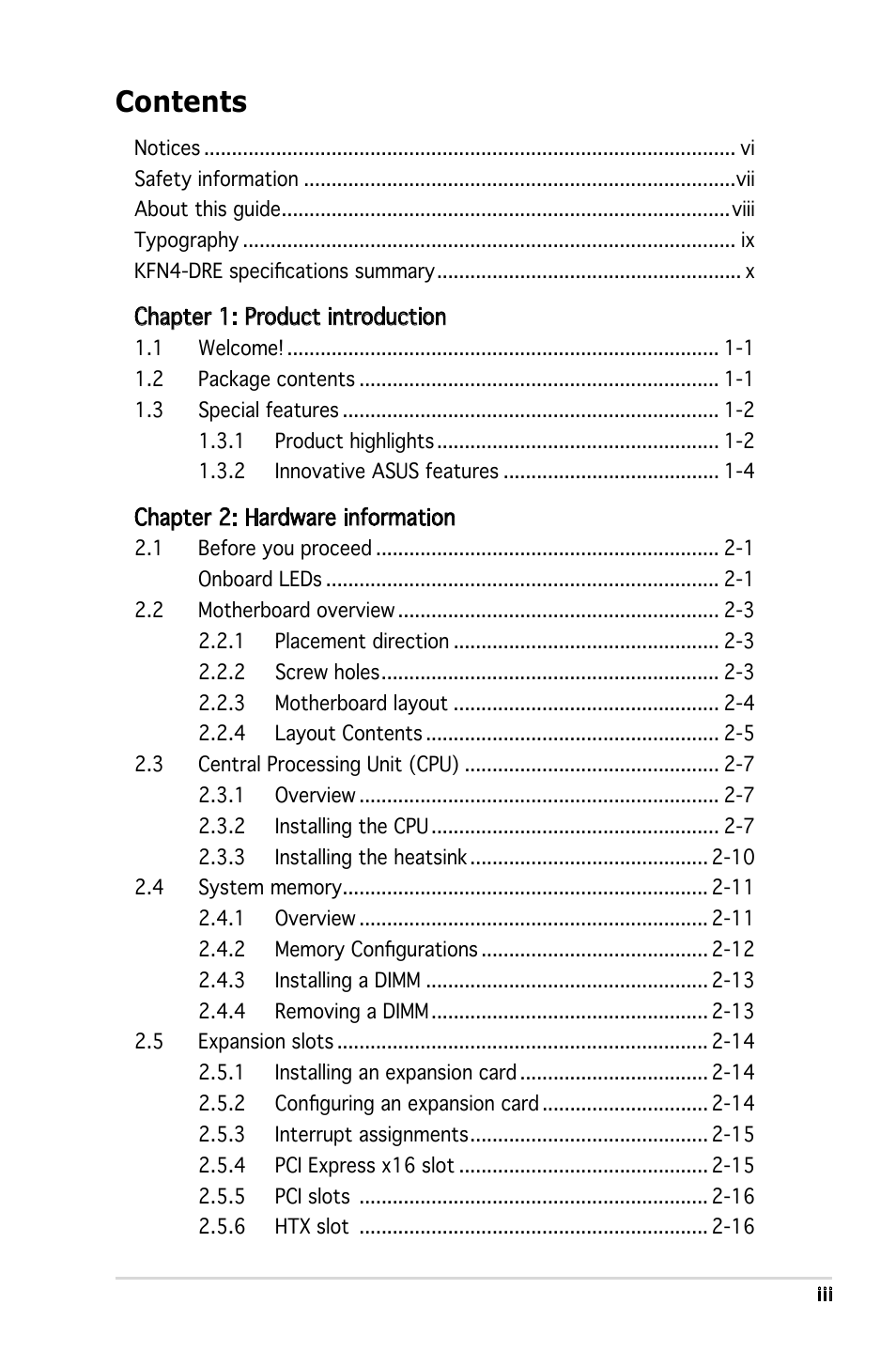 Asus KFN4-DRE User Manual | Page 3 / 122